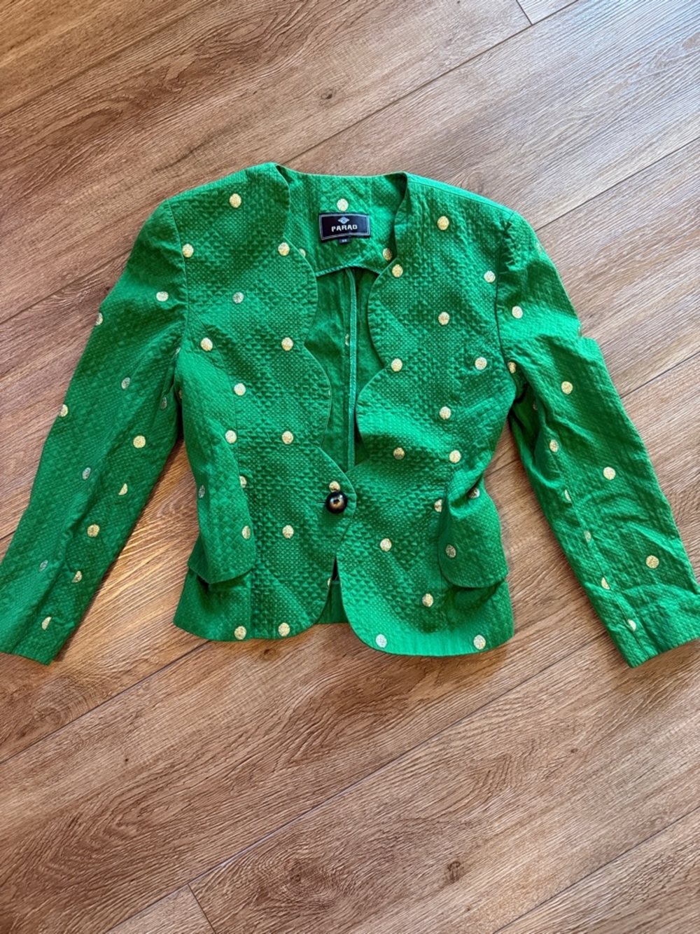 PAPAD Green Textured Blazer with Gold Polka Dots